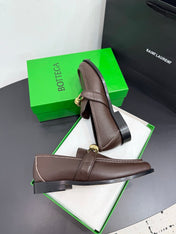 BOTTEGA VENETA 26S LOAFERS IN BROWN GRAINED CALFSKIN WITH GOLD HARDWARE