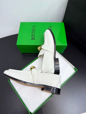 BOTTEGA VENETA 26S LOAFERS IN WHITE GRAINED CALFSKIN WITH GOLD HARDWARE