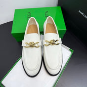 BOTTEGA VENETA 26S LOAFERS IN WHITE GRAINED CALFSKIN WITH GOLD HARDWARE