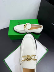 BOTTEGA VENETA 26S LOAFERS IN WHITE GRAINED CALFSKIN WITH GOLD HARDWARE