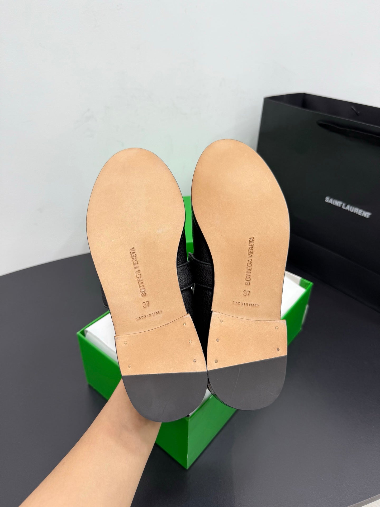 BOTTEGA VENETA 26S LOAFERS IN BLACK GRAINED CALFSKIN WITH GOLD HARDWARE