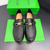 BOTTEGA VENETA 26S LOAFERS IN BLACK GRAINED CALFSKIN WITH GOLD HARDWARE
