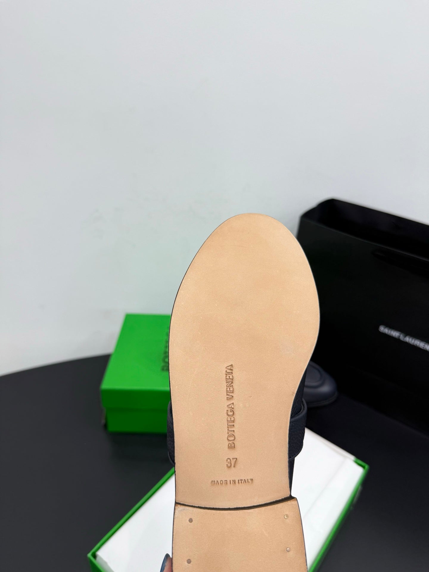 BOTTEGA VENETA 26S LOAFERS IN BLUE GRAY GRAINED CALFSKIN