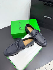 BOTTEGA VENETA 26S LOAFERS IN BLUE GRAY GRAINED CALFSKIN