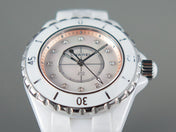 J12 33mm Quartz White Ceramic Diamond Numerals Pink Mop Dial