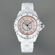 J12 33mm Quartz White Ceramic Diamond Numerals Pink Mop Dial