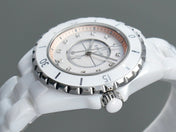 J12 33mm Quartz White Ceramic Diamond Numerals Pink Mop Dial