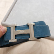 HM H D'ANCRE BELT BUCKLE & REVERSIBLE BLUE GREEN LEATHER STRAP 38 MM SILVER HARDWARE