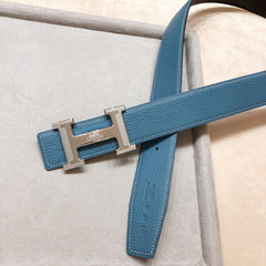 HM H D'ANCRE BELT BUCKLE & REVERSIBLE BLUE GREEN LEATHER STRAP 38 MM SILVER HARDWARE
