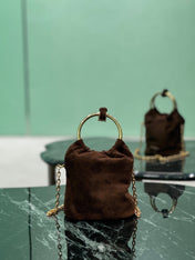 MINI BUCKET BAG 19 IN CHOCOLATE SOFT SUEDE GOLD HARDWARE