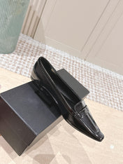 YSL 25S SAINT LAURENT POPPY BALLET FLATS IN BLACK GLOSSY CALFSKIN