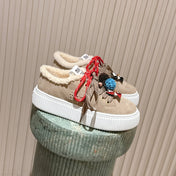 MIUMIU 25S SNEAKERS 50MM IN DARK BEIGE SUEDE WITH SHEARLING