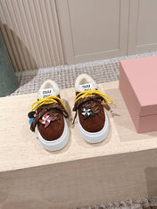 MIUMIU 25S SNEAKERS 50MM IN DARK BROWN SUEDE WITH SHEARLING