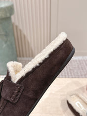 MIUMIU 25S MULES IN DARK BROWN SUEDE WITH SHEARLING