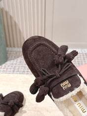 MIUMIU 25S MULES IN DARK BROWN SUEDE WITH SHEARLING