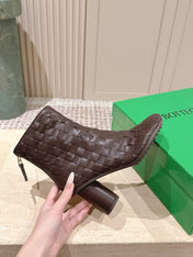 BOTTEGA VENETA 26S INTRECCIATO BOOTS 85 MM IN DARK BROWN LAMBSKIN