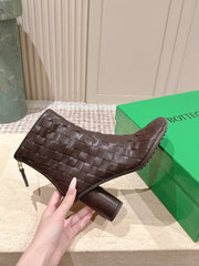 BOTTEGA VENETA 26S INTRECCIATO BOOTS 85 MM IN DARK BROWN LAMBSKIN