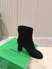 BOTTEGA VENETA 26S INTRECCIATO BOOTS 85 MM IN BLACK SUEDE