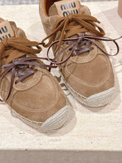 MIUMIU 25S ESPASNEAK ESPADRILLE SNEAKERS IN BROWN SUEDE