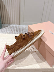 MIUMIU 25S ESPASNEAK ESPADRILLE SNEAKERS IN CARAMEL BROWN SUEDE