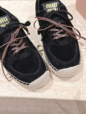 MIUMIU 25S ESPASNEAK ESPADRILLE SNEAKERS IN BLACK SUEDE