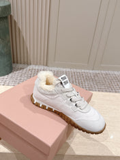 MIUMIU 25S SNEAKERS IN IVORY TYRE TECHNICAL FABRIC AND SUEDE SHEARLING