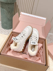 MIUMIU 25S SNEAKERS IN IVORY TYRE TECHNICAL FABRIC AND SUEDE SHEARLING