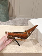 YSL 26S POINTED-TOE PUMPS 100 MM IN TRANSPARENT BROWN TPU WITH PYTHON-TRIMMED