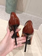 YSL 26S POINTED-TOE PUMPS 100 MM IN TRANSPARENT BROWN TPU