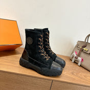 HM 26S LACE-UP ANKLE BOOTS IN BLACK LAMBSKIN AND SUEDE