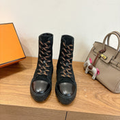 HM 26S LACE-UP ANKLE BOOTS IN BLACK LAMBSKIN AND SUEDE