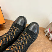 HM 26S LACE-UP ANKLE BOOTS IN BLACK LAMBSKIN AND SUEDE