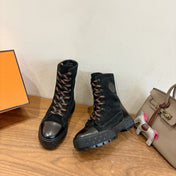 HM 26S LACE-UP ANKLE BOOTS IN BLACK LAMBSKIN AND SUEDE