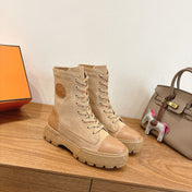 HM 26S LACE-UP ANKLE BOOTS IN BEIGE LAMBSKIN AND SUEDE