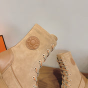 HM 26S LACE-UP ANKLE BOOTS IN BEIGE LAMBSKIN AND SUEDE