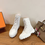 HM 26S LACE-UP ANKLE BOOTS IN WHITE LAMBSKIN AND SUEDE