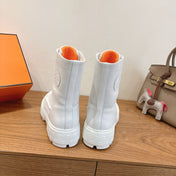 HM 26S LACE-UP ANKLE BOOTS IN WHITE LAMBSKIN AND SUEDE