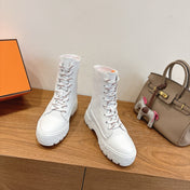 HM 26S LACE-UP ANKLE BOOTS IN WHITE LAMBSKIN AND SUEDE