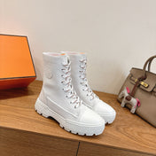 HM 26S LACE-UP ANKLE BOOTS IN WHITE LAMBSKIN AND SUEDE