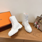 HM 26S LACE-UP ANKLE BOOTS IN WHITE LAMBSKIN AND SUEDE