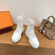 HM 26S LACE-UP ANKLE BOOTS IN WHITE LAMBSKIN