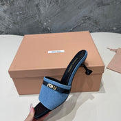 BLACK HIGH HEEL WITH BLUE STRAPS AND BLACK BELT