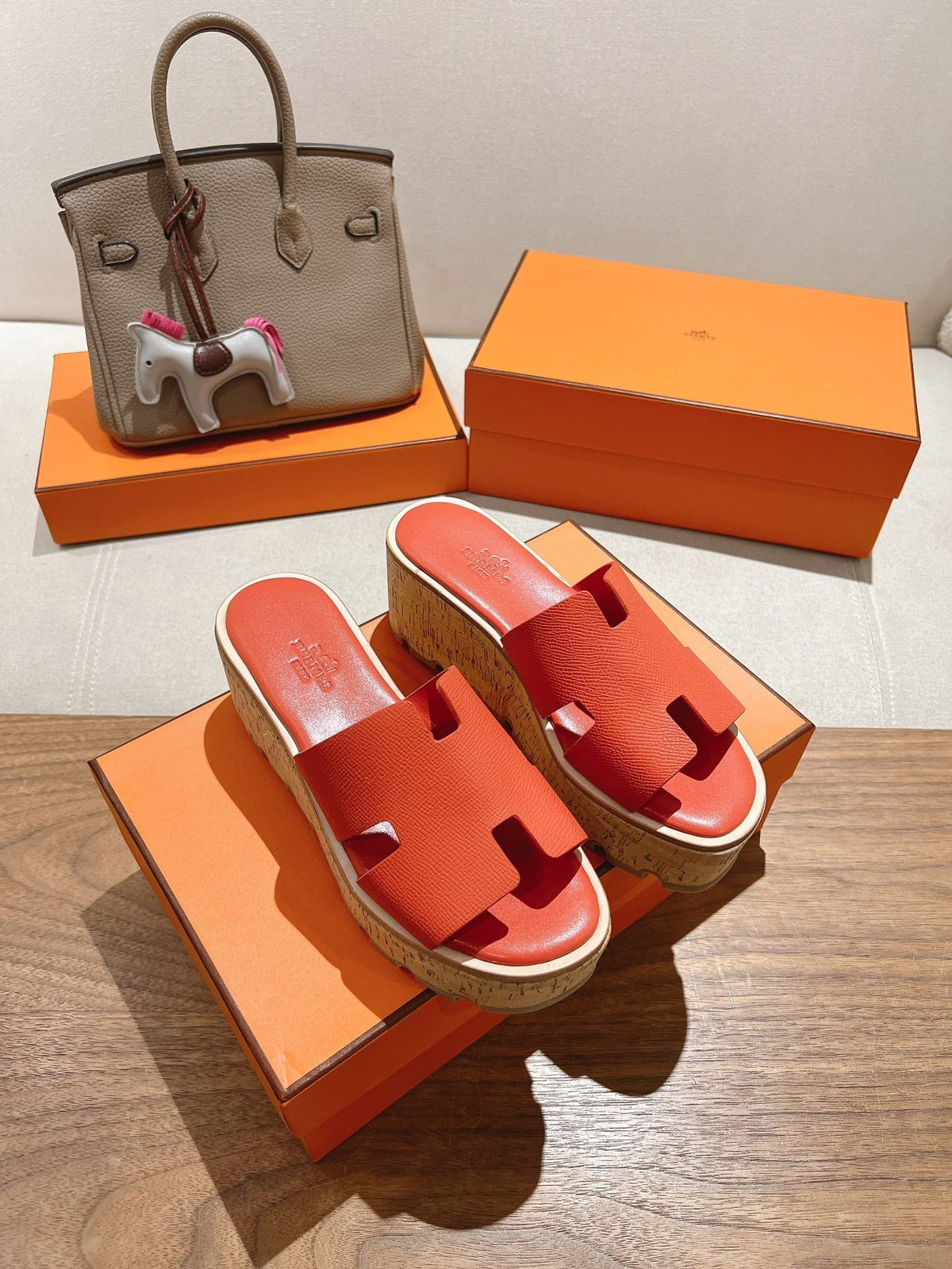 HM 25S HIGH WEDGE SANDALS IN DARK ORANGE LAMBSKIN STYLE 33