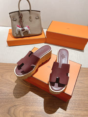 HM 25S HIGH WEDGE SANDALS IN RICH WINE RED LAMBSKIN STYLE 21