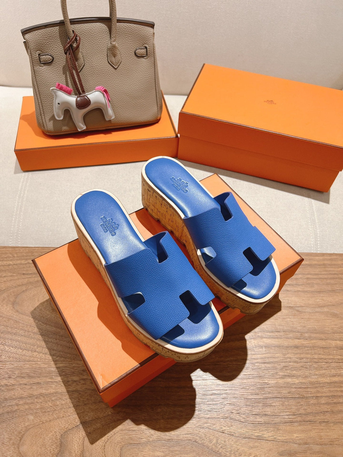 HM 25S HIGH WEDGE SANDALS IN COBALT BLUE LAMBSKIN STYLE 20