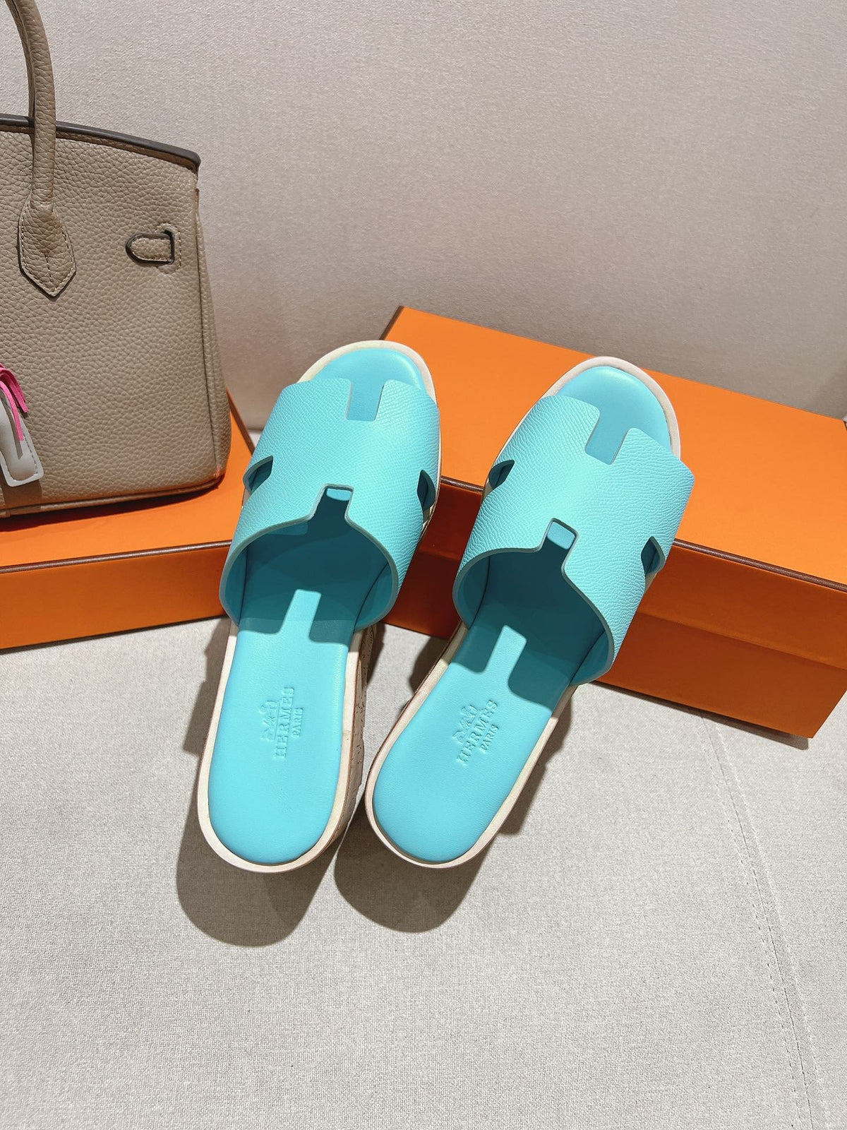 HM 25S HIGH WEDGE SANDALS IN LIGHT MINT BLUE LAMBSKIN STYLE 5