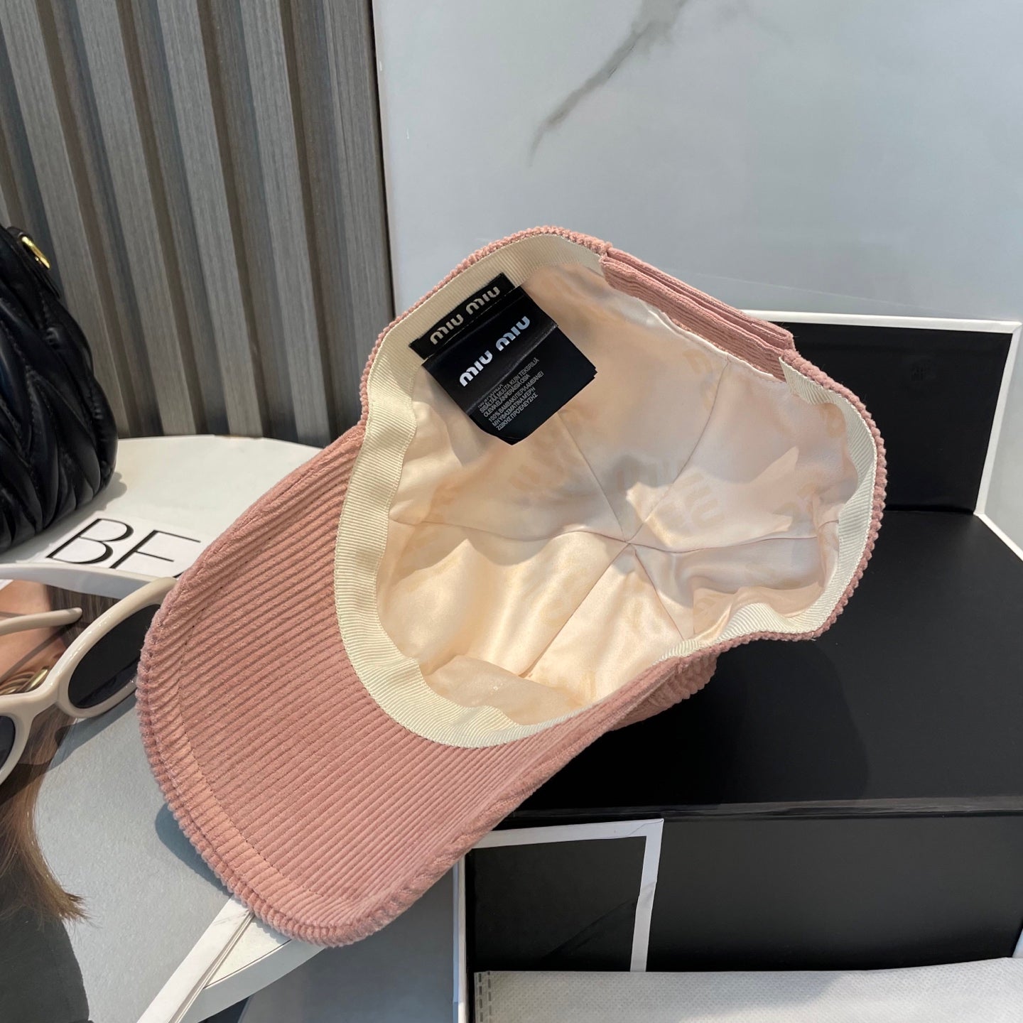 MM BASEBALL CAP IN PEACHY PINK VELVET