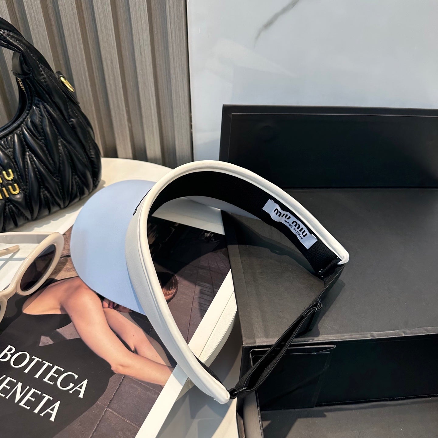 MM SPORT VISOR CAP IN PASTEL BLUE MIX WHITE FABRIC