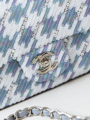 CHANEL 25S FLAP BAG 20 IN WHITE MIX BLUE SEQUINS