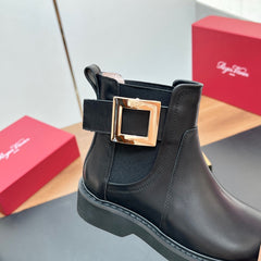 RANGERS CHELSEA BOOTS IN BLACK SMOOTH CALFSKIN GOLD BUCKLE